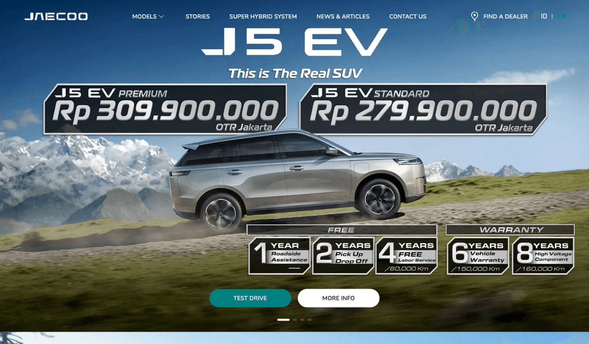 JAECOO website screenshot